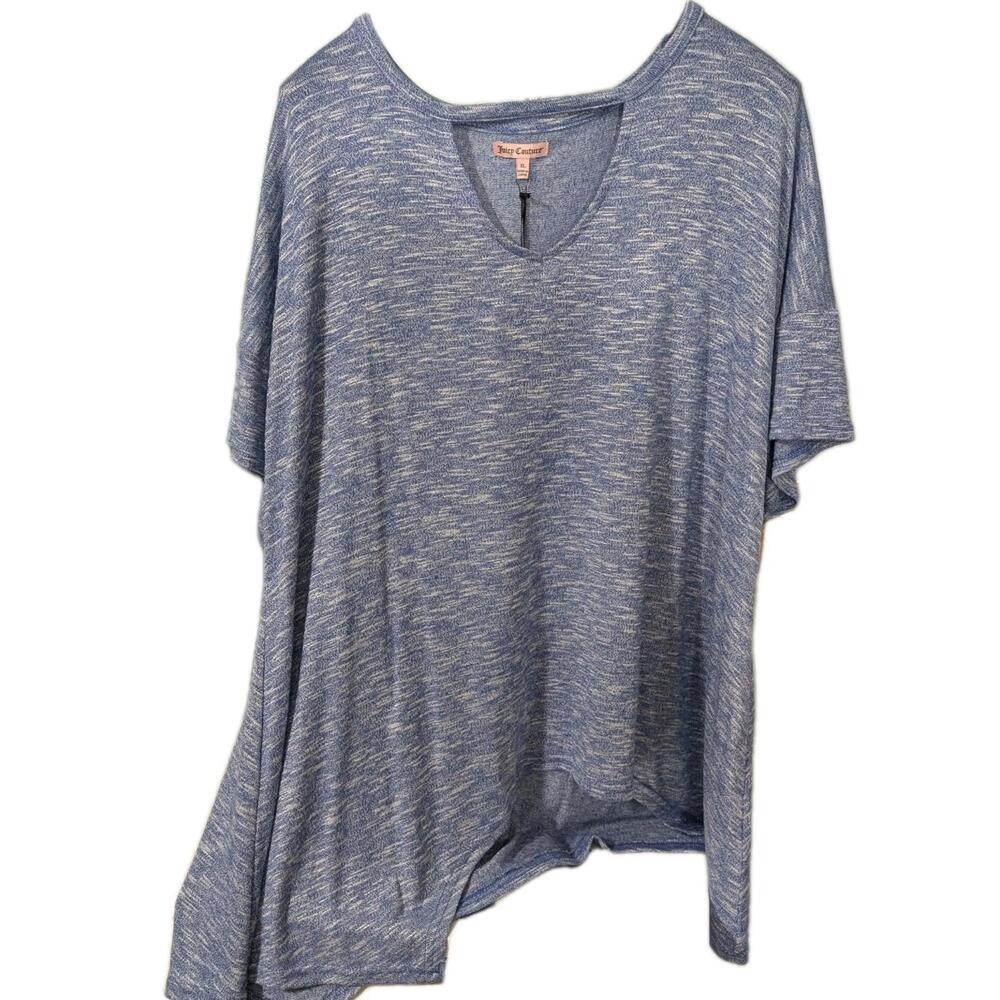 Juicy Couture Women’s Knit‎ Top XL Blue Keyhole Neck Asymmetrical Hem NWT